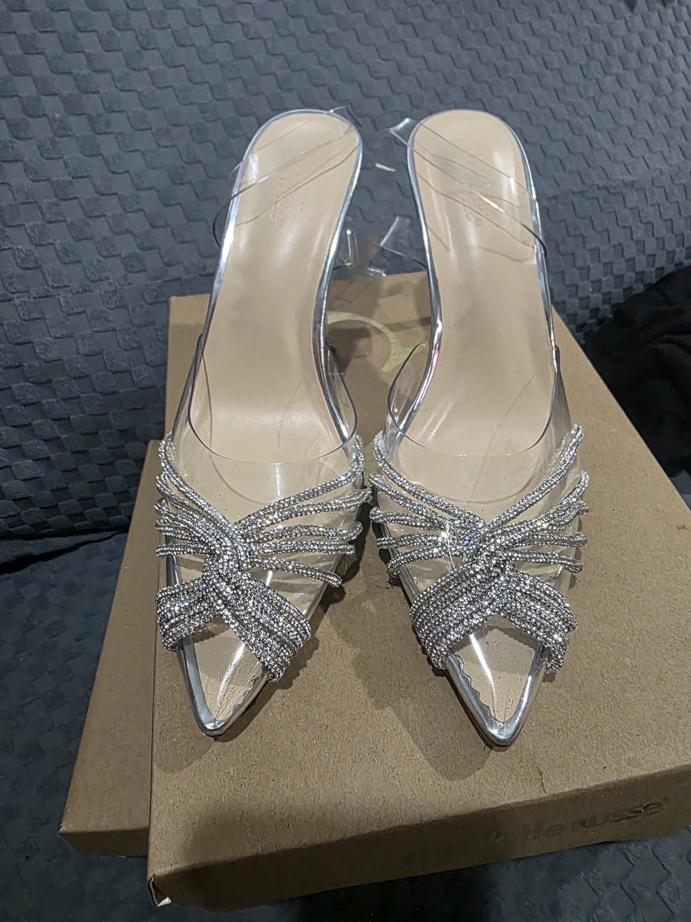 Charlotte Russe Silver Crystal Strappy Pointed Mules
